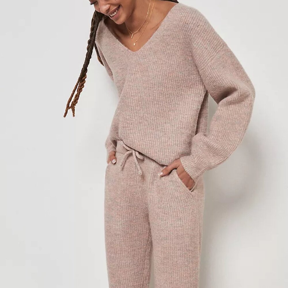 Anthropologie Saturday Sunday Virginia V-Neck Sweater (Pink/Gray) XS
